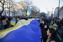 England, London, People protesting against the Russian invasion of Ukraine.