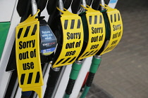 England, Fuel pumps out of use due to fuel shortages.