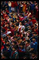China, Children, Children saluting as the Chinese flag is raised on Monday morning at school.