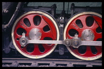 CHINA, Gansu, Steam Train detail of wheels.