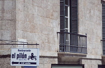 Spain, Balearic Islands, Majorca, Palma de Mallorca, Restaurant sign in the old town.