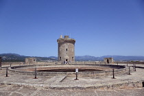 Spain, Balearic Islands, Majorca, Palma de Mallorca, Castle Bellver, Stone built Gothic-style fort now a museum and tourist attraction.