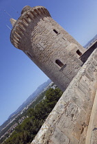 Spain, Balearic Islands, Majorca, Palma de Mallorca, Castle Bellver, Stone built Gothic-style fort now a museum and tourist attraction.