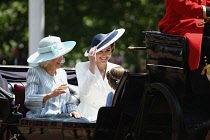 England, London, Queens Platinum Jubilee celebrations on the Mall, 02/06/2022, Duchess of Cambridge and Duchess of Cornwall in open top carriage.