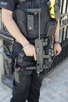 England, London, Whitehall, Horseguards, Armed police officer.