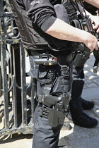 England, London, Whitehall, Horseguards, Armed police officer.