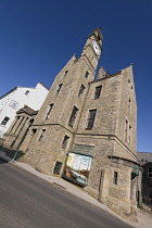 Ireland, County Donegal, Ballyshannon, The Town Clock, Perched at the top of a Scottish style baronial building built in 1878, the tall two-storey clock and bell tower with crow-stepped gables was bui...