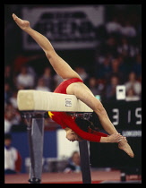 Sport, Gymnastics, Li Li from China on beam exercise.