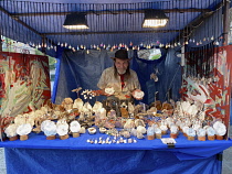 Market stall in Neuquen selling crystals and jewelry.