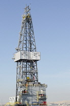 Azerbaijan, offshore Caspian sea, Drilling rig preparing to undertake exploration drilling.