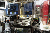 Azerbaijan, Control room of exploration drilling rig in the Caspian sea.