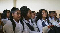 Ecuador, Guayaquil, Schoole girls at a high school in the Indio Guayas community.