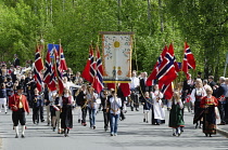 Norway, Oslo, Children participating in Norway's national independence 17th of May celebration.