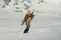 Norway, Hemsedal, Back-country skier ascending Slettind mountain.