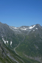 Norway-, Western norwa, Sæbø, View from Saksa mountain towards Breidfonnhornet.