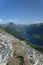 Norway-, Western Norway, Path up to summit of Saksa mountain with Breidfonnhornet in the background. Sæbø.