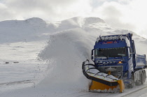 Norway, Hemsedal, Snow plough clearing road near to Eldrevatnet.
