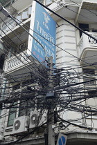 Thailand, Bangkok, China Town, Electricity and telecommunications cables.