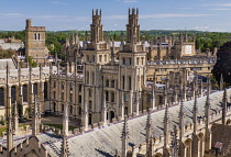 England, Oxfordshire, Oxford, All Souls College viewed from the tower of the University Church of St Mary the Virgin.