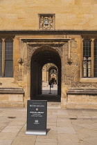 England, Oxfordshire, Oxford, Old Bodleian Library, Doorway leading off the Old Schools Quadrangle.