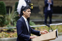 England, London, Westminster, 25th October 2022, New Prime Minister Rishi Sunak speaking in Downing Street as he takes over from Liz Truss.