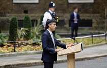 England, London, Westminster, 25th October 2022, New Prime Minister Rishi Sunak speaking in Downing Street as he takes over from Liz Truss.