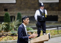 England, London, Westminster, 25th October 2022, New Prime Minister Rishi Sunak speaking in Downing Street as he takes over from Liz Truss.