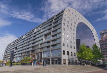 Netherlands, Rotterdam, The Markthal or Market Hall which is a residential and office building with a market hall underneath, west facade.