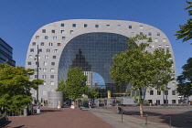 Netherlands, Rotterdam, The Markthal or Market Hall which is a residential and office building with a market hall underneath, East facade.