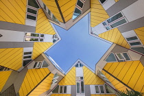 Holland, Rotterdam, The Cube Houses, an innovative housing development where each house is a cube tilted over by 45 degrees, designed by Dutch architect Piet Blom and bult between 1977 and 1984.