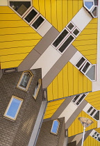 Holland, Rotterdam, The Cube Houses, an innovative housing development where each house is a cube tilted over by 45 degrees, designed by Dutch architect Piet Blom and bult between 1977 and 1984, Abstr...