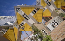 Holland, Rotterdam, The Cube Houses, an innovative housing development where each house is a cube tilted over by 45 degrees, designed by Dutch architect Piet Blom and bult between 1977 and 1984, a typ...