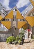 Holland, Rotterdam, The Cube Houses, an innovative housing development where each house is a cube tilted over by 45 degrees, designed by Dutch architect Piet Blom and bult between 1977 and 1984, a typ...