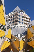 Holland, Rotterdam, The Cube Houses, an innovative housing development where each house is a cube tilted over by 45 degrees, designed by Dutch architect Piet Blom and bult between 1977 and 1984, Abstr...