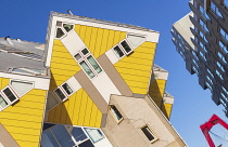 Holland, Rotterdam, The Cube Houses, an innovative housing development where each house is a cube tilted over by 45 degrees, designed by Dutch architect Piet Blom and bult between 1977 and 1984, angul...