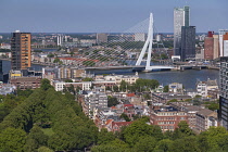 Holland, Rotterdam, View from the Euromast including Het Park, Erasmus Bridge and the Nieuwe Maas River.