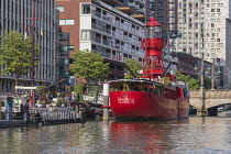 Holland, Rotterdam, Wijnhaven, Former lightship now a British gastropub named V11 or Vessel 11.