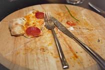 Food, Cooked, Pizza, Mushroom and Pepperoni Pizza in La Tavola Italian Eatery in Southwick, West Sussex, England.