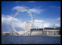 England, London, Millennium Wheel seen from across the Thames.