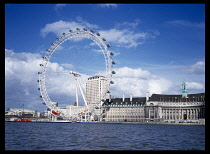 England, London, Millennium Wheel seen from across the Thames.