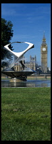 England, London, Wetminster  The Houses of Parliament and Big Ben seen from St Thomas Hospital with revolving fountain in the foreground.