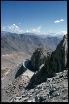Afghanistan, General, Barren mountain landscape looking south from south end of the Salang Tunnel.