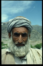 Afghanistan, General, Head and shoulders portrait of nomad Pashtun elder.