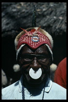 PAPUA NEW GUINEA, Body Decoration, Portrait of tribesman with facial decoration.