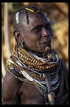 KENYA, Great Rift Valley, Near Kakuma, Turkana woman wearing traditional jewellery.