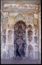 India, Karnataka, Belur, Detail of carving on Hoysala temple.