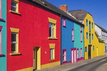 Ireland, County Wexford, New Ross, row of colourfully painted houses.