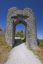 Ireland, County Laois, Rock of Dunamase,  Ruin of the Barbican entrance gate.