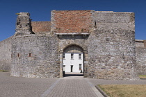 Ireland, County Waterford, Dungarvan Castle, entrance gate leading in to the courtyard.