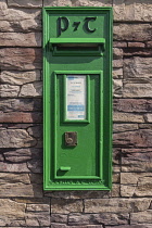 Ireland, Co.Roscommon, Curraghboy, Derryglad Folk and Heritage Museum, traditional Irish green outddor postbox from the mid 20th century.